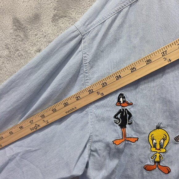 Vintage Looney Tunes Shirt Mens Large XL Embroidered Cartoon Characters 90s - Picture 9 of 10